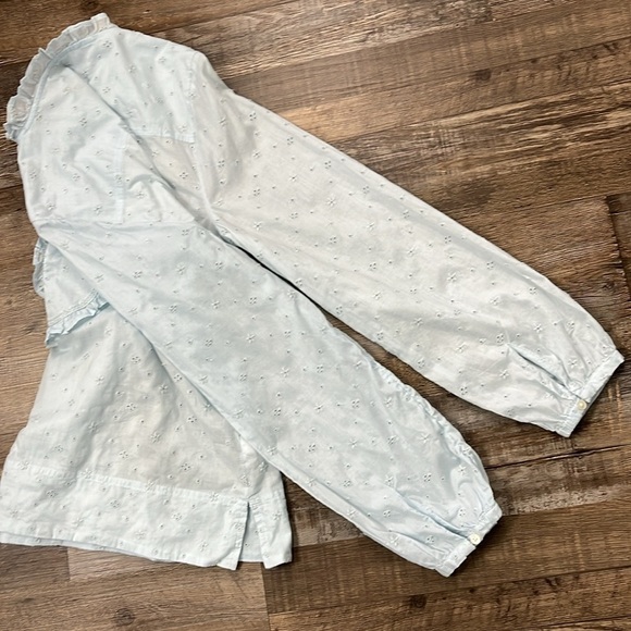 J Crew Eyelet Lace  Bib Long Sleeve Ruffle Top Sz M Prairie Victorian Romantic - Picture 13 of 13